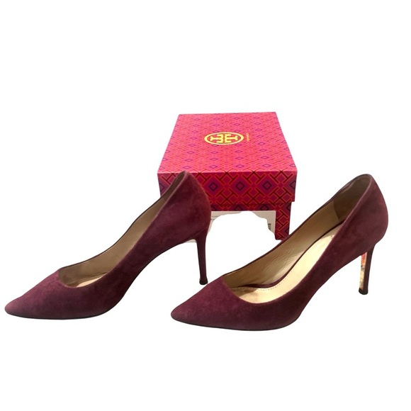 Tory Burch Elana Suede 85mm Pumps Heels Pointed Toe - Picture 4 of 9